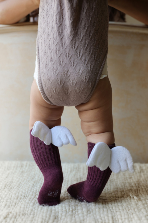 Podkolanówki Aniołki Mamasfeet Śliwkowy Podkolanówki Aniołki Mamasfeet Śliwkowy