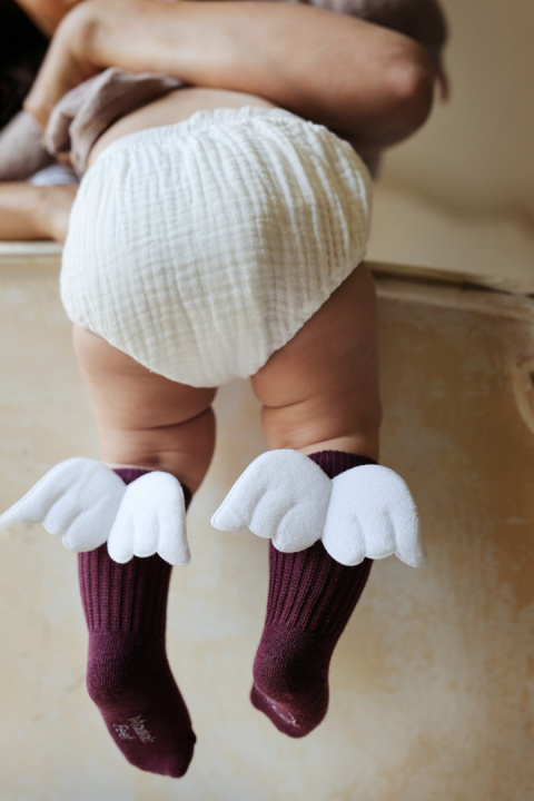 Podkolanówki Aniołki Mamasfeet Śliwkowy Podkolanówki Aniołki Mamasfeet Śliwkowy