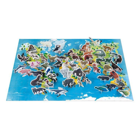 Puzzle edukacyjne z figurkami 3D Zagrożone gatunki 200 elementów 6+ Janod