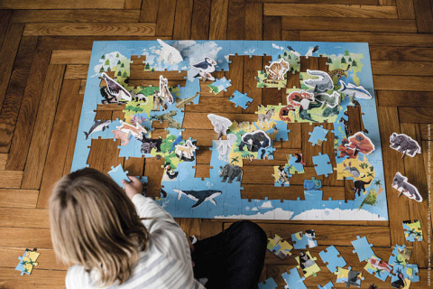 Puzzle edukacyjne z figurkami 3D Zagrożone gatunki 200 elementów 6+ Janod